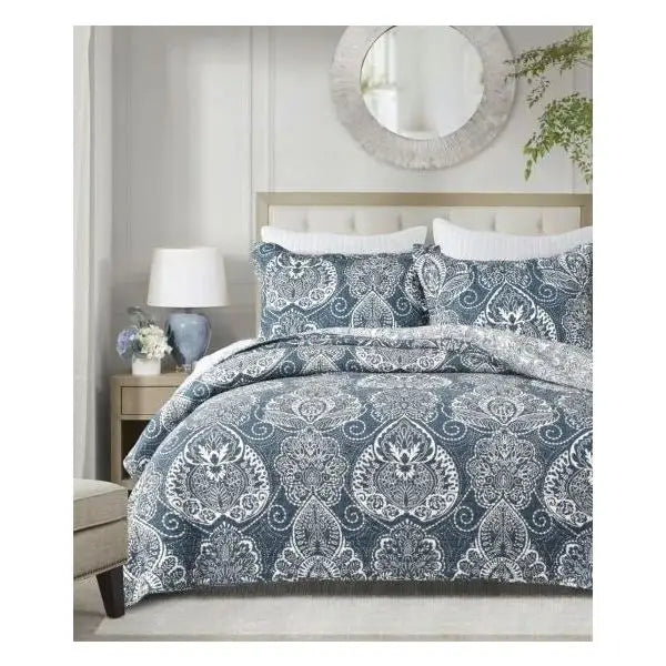 Night Reflection 100% Cotton Quilted 3 pcs Bedspread Coverlet Set King - Home & Garden > Bedding > Quilts & Duvets