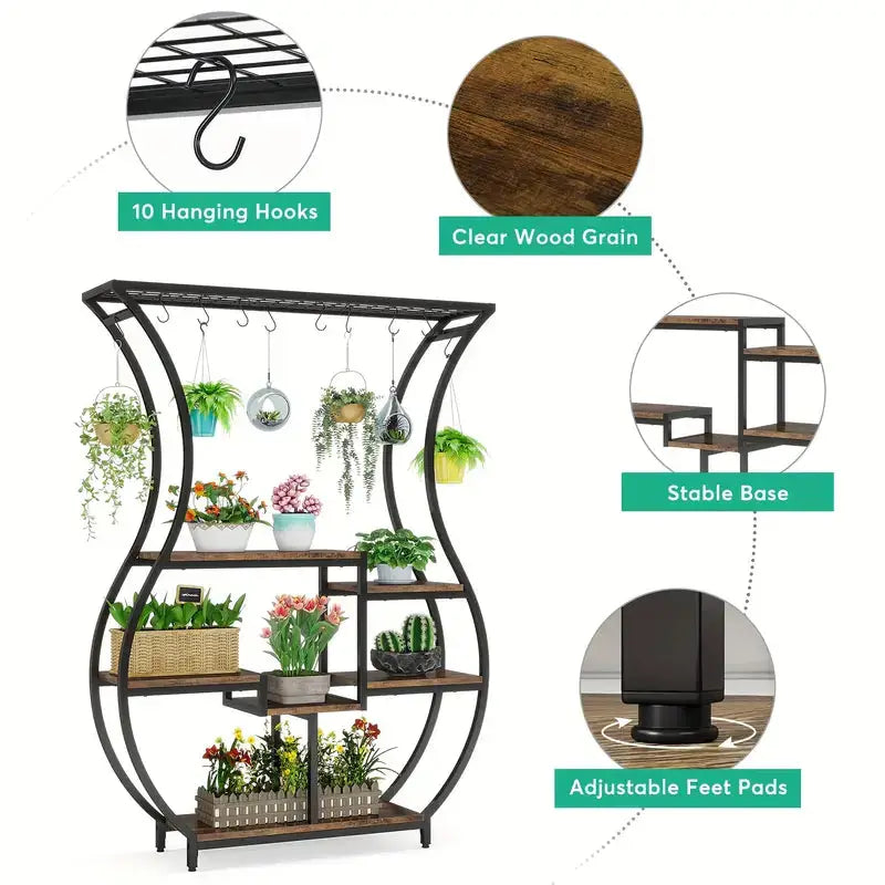 NNETMLT 6-Tier Plant Stand with Vase Shape Ladder Design Rustic Brown - Home & Garden > Decor > Garden Ornaments