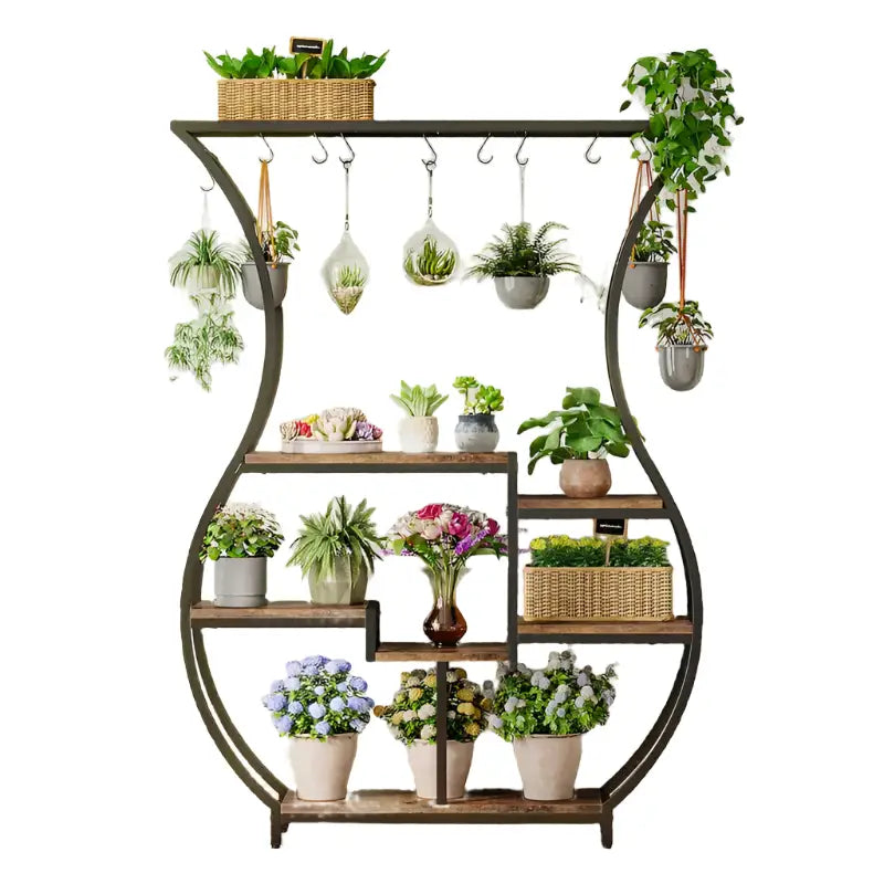 NNETMLT 6-Tier Plant Stand with Vase Shape Ladder Design Rustic Brown - Home & Garden > Decor > Garden Ornaments