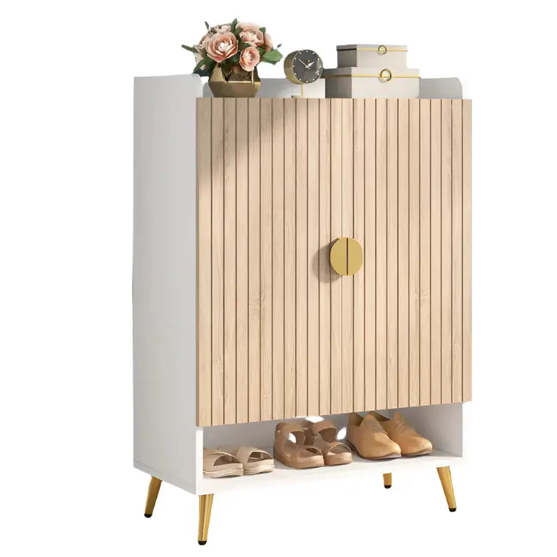 NNETMLT 7-Tier Shoe Storage Cabinet with Adjustable Shelves Wood and Gold - Furniture > Living Room > Shoe Storage