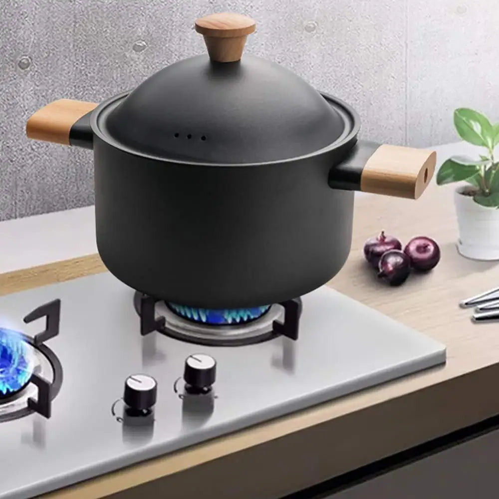 Non-stick Carbon Steel Dutch oven soup pot pan frying pan with lid wooden handle - Home & Garden > Kitchenware