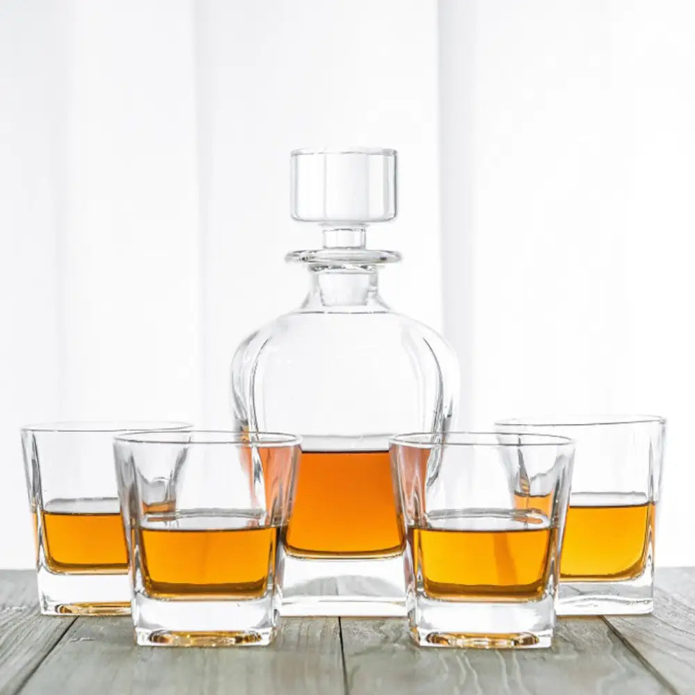 Novare Oval Whiskey Decanter Bottle With 4 Whiskey Glasses Set - Home & Garden > Kitchenware