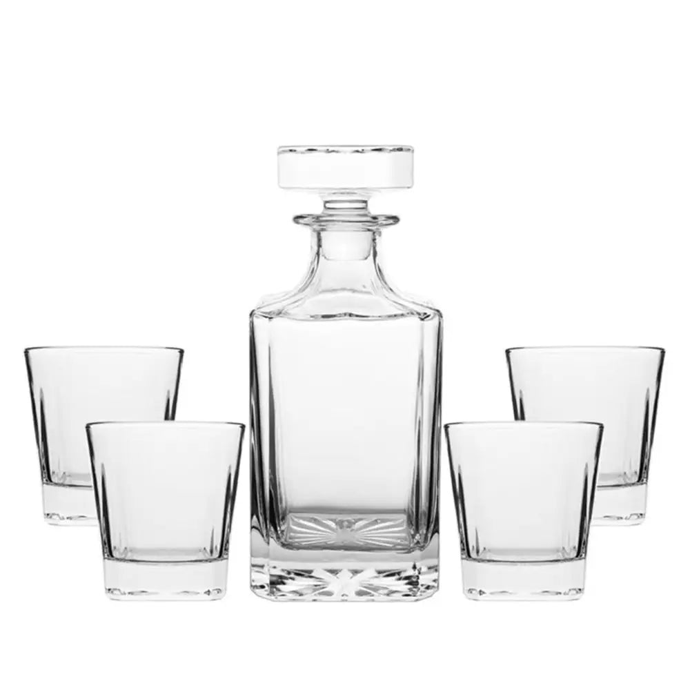 Novare Square Whiskey Decanter Bottle With 4 Whiskey Glasses Set - Home & Garden > Kitchenware