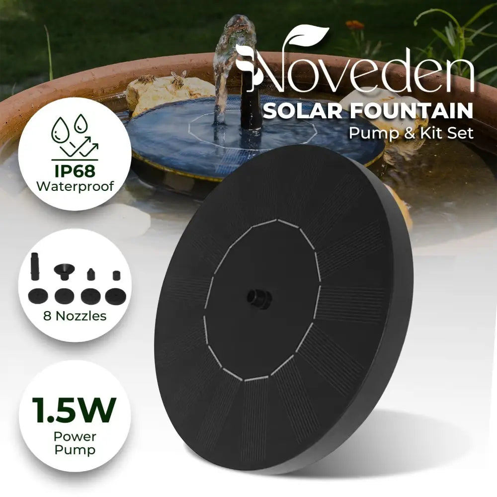 Noveden 1.5W Solar Fountain Water Pump for Bird Bath (Black) - Home & Garden > Fountains > Fountain & Ponds Accessories
