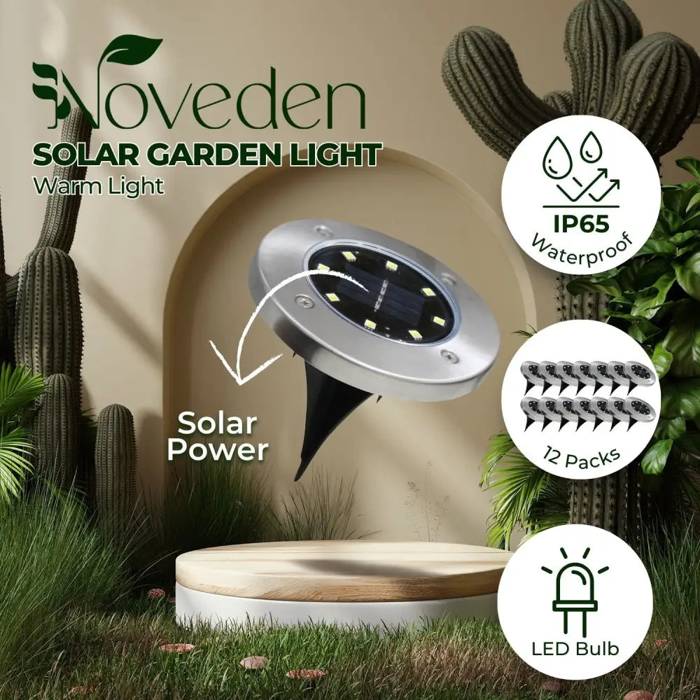 NOVEDEN 12 Pack Waterproof Solar LED Light (Warm) NE-SL-106-ZL - Home & Garden > Garden Lights