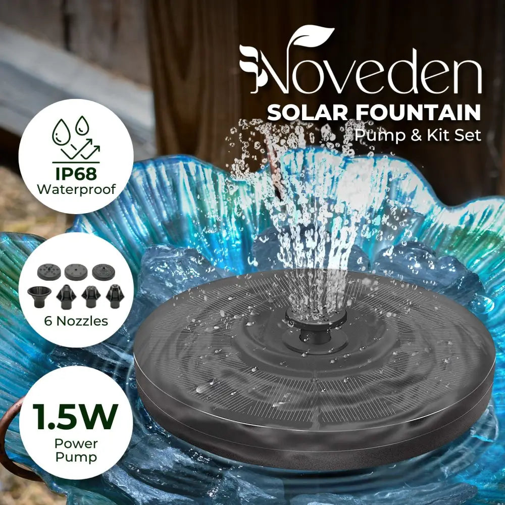 NOVEDEN 16cm 1.5W Solar Fountain Water Pump for Bird Bath (Black) - Home & Garden > Fountains > Fountain & Ponds