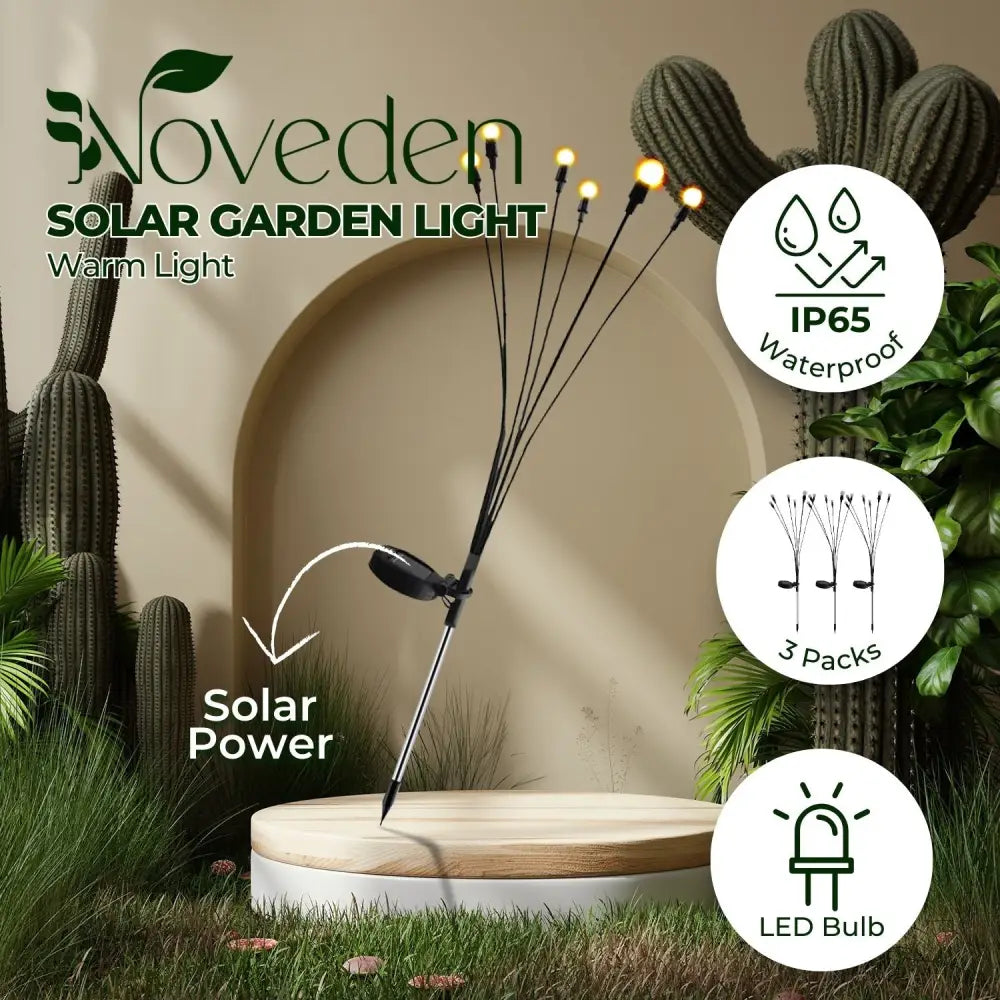 NOVEDEN 3 Pieces Solar Powered Firefly Lights (Warm) NE-SL-108-ZL - Home & Garden > Lighting