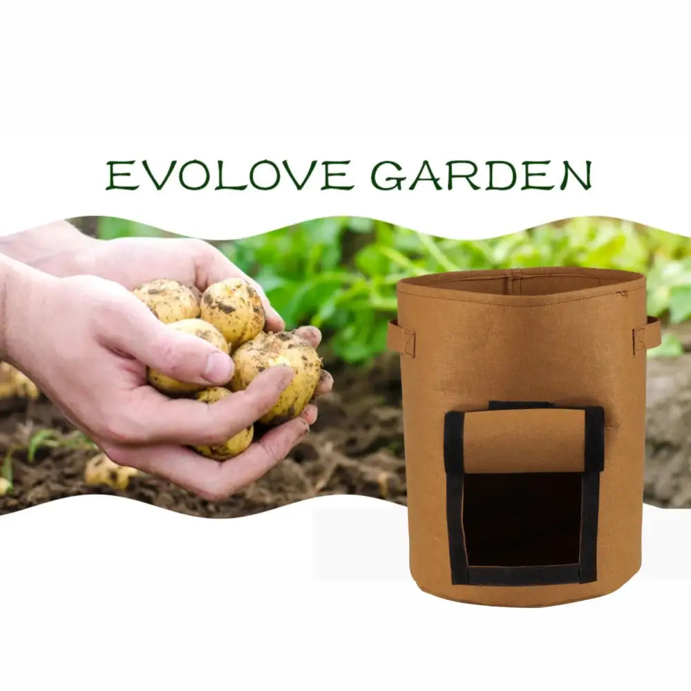 NOVEDEN 5 Packs 7 Gallon Plant Grow Bags with Window Flap (Brown) NE-PB-103-KJ - Home & Garden > Garden Beds