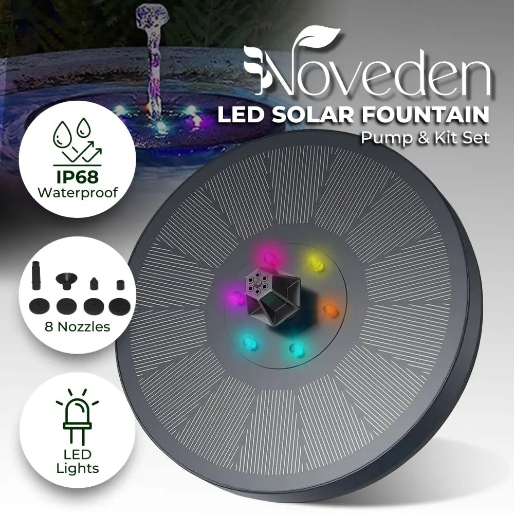 NOVEDEN Solar Fountain Water Pump for Bird Bath with RGB Color LED Lights (Black) - Home & Garden > Fountains >