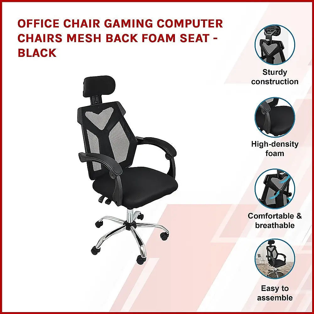 Office Chair Gaming Computer Chairs Mesh Back Foam Seat - Black - Furniture > Office
