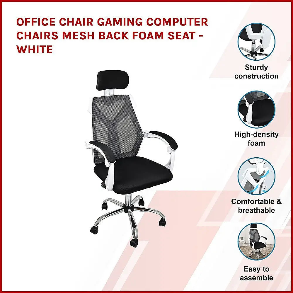 Office Chair Gaming Computer Chairs Mesh Back Foam Seat - White - Furniture > Office