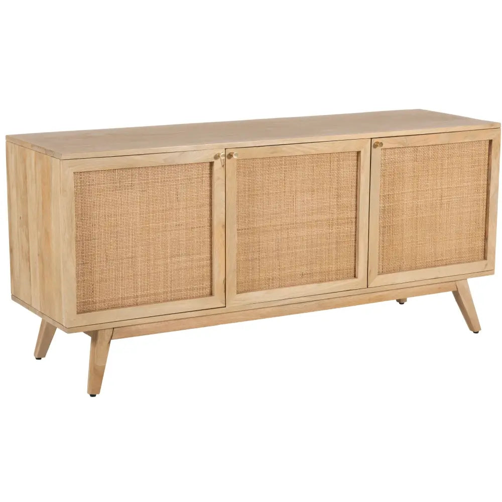 Olearia Buffet Table 150cm 3 Door Solid Mango Wood Storage Natural - Furniture > Living Room