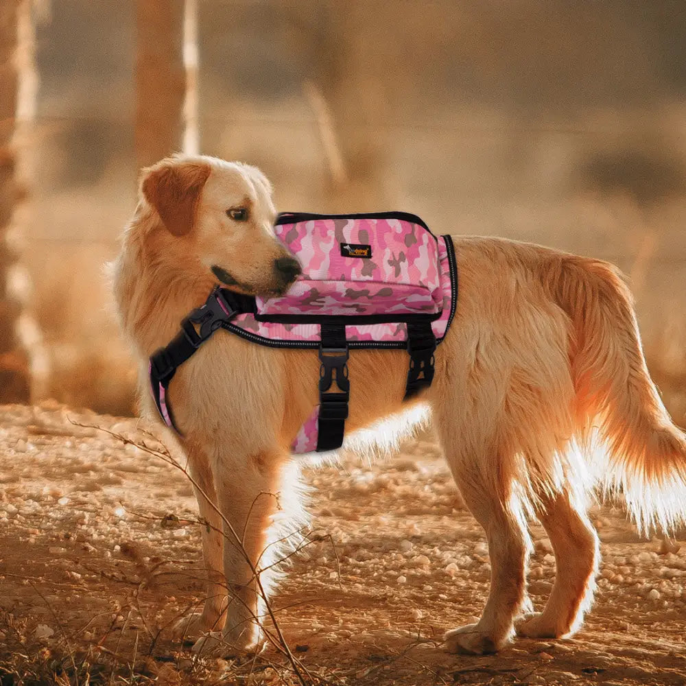 Ondoing Dog Backpack Harness Pet Saddle Bag Reflective Adjustable Outdoor Hiking-L-Camo Pink - Pet Care > Cat Supplies
