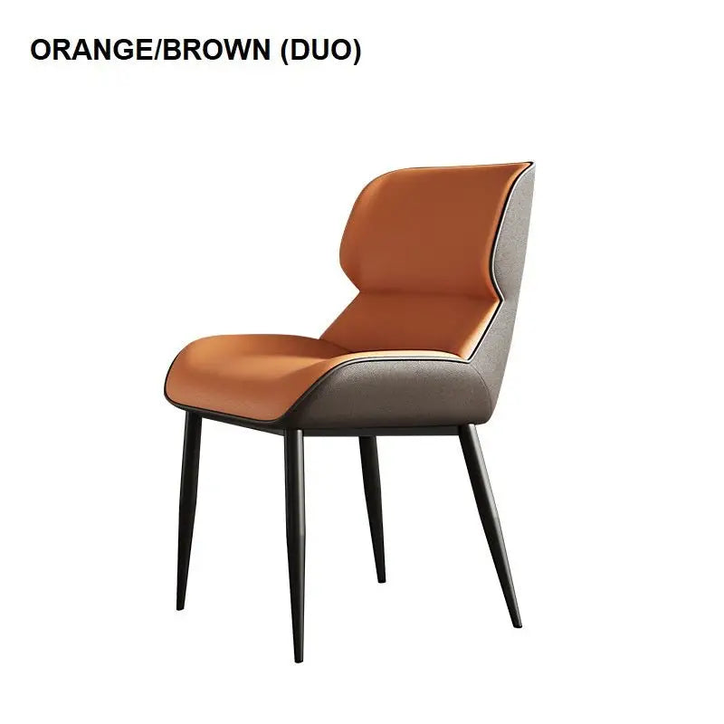 Orange Brown Italian Minimal List Dining Chairs PU Retro Chair Cafe Kitchen Modern Metal Legs x2 - Furniture > Dining