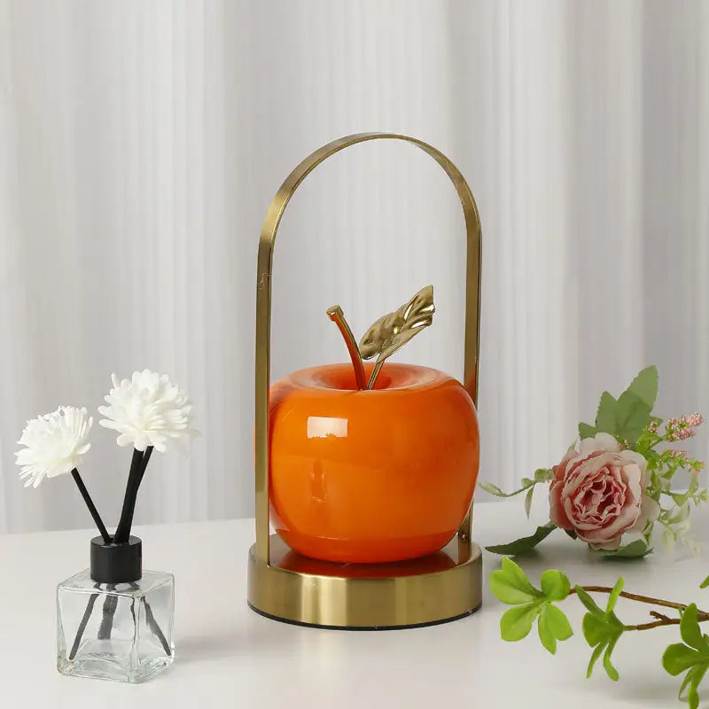 Orange Decorative Apple Table Lamp - USB-C 3 Light Modes Metal Handle - Home & Garden > Lighting > Table Lamps