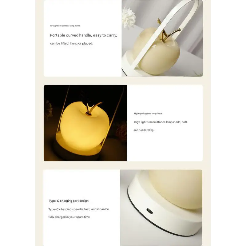 Orange Decorative Apple Table Lamp - USB-C 3 Light Modes Metal Handle - Home & Garden > Lighting > Table Lamps