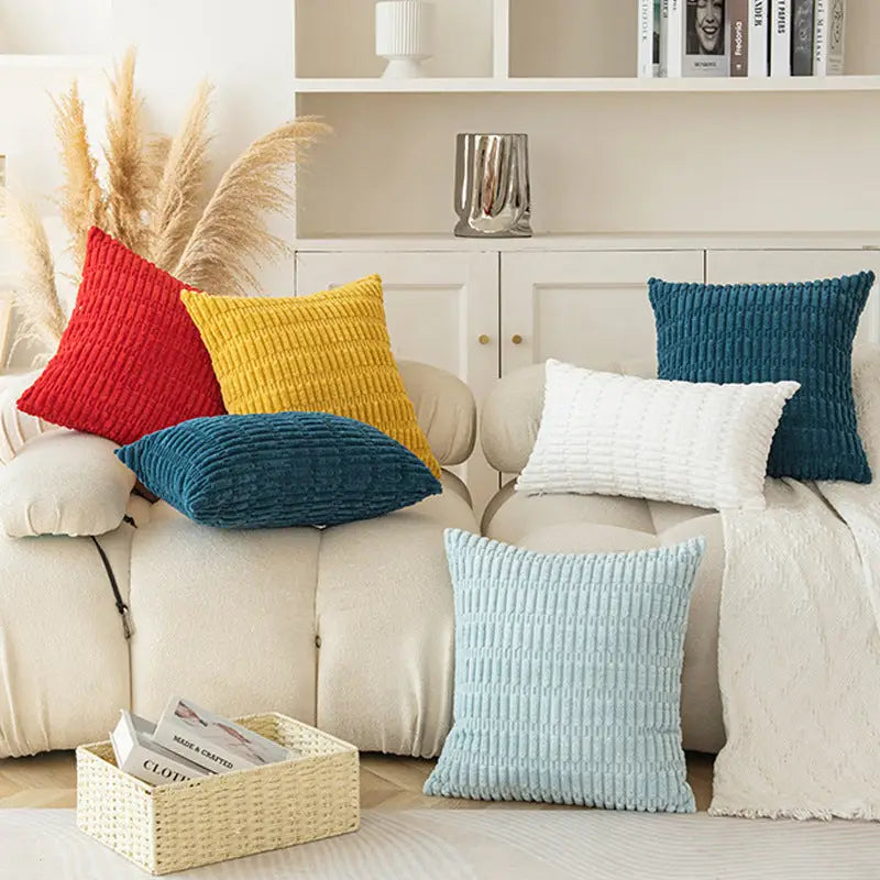Orange Set of 2 Corduroy Style Throw Pillow Covers - Machine Washable 55*55CM - Home & Garden > Bedding > Pillowcases