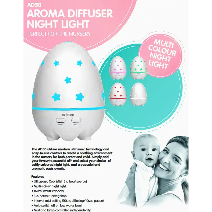 Oricom Aroma Diffuser Humidifier & Night Light Baby Kids Room AD50 - Appliances > Aroma Diffusers & Humidifiers