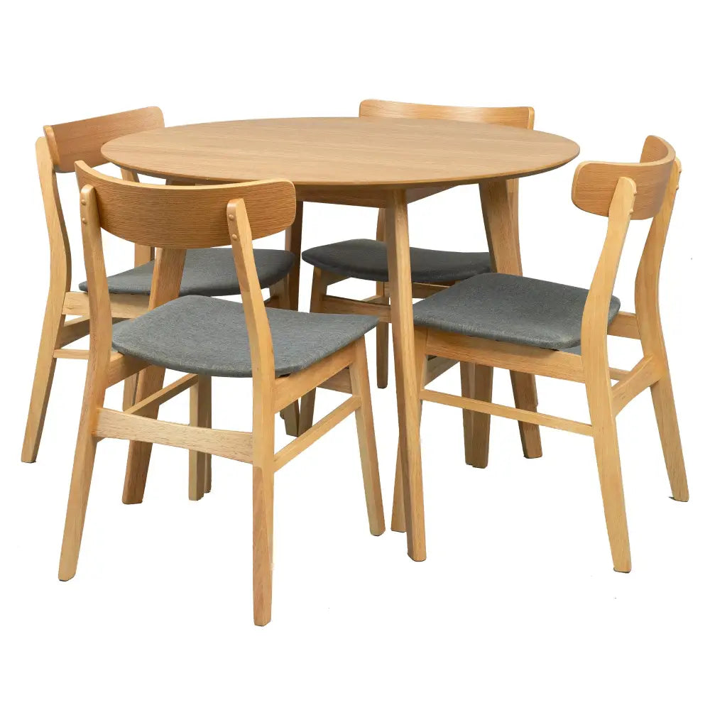 Oscar 5pc Dining Set 100cm Round Table 4 Chair Fabric Seat Scandinavian Style - Furniture > Dining