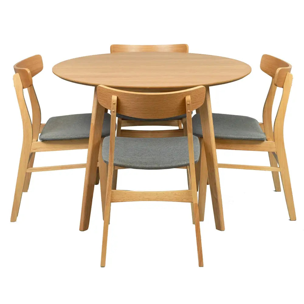 Oscar 5pc Dining Set 100cm Round Table 4 Chair Fabric Seat Scandinavian Style - Furniture > Dining