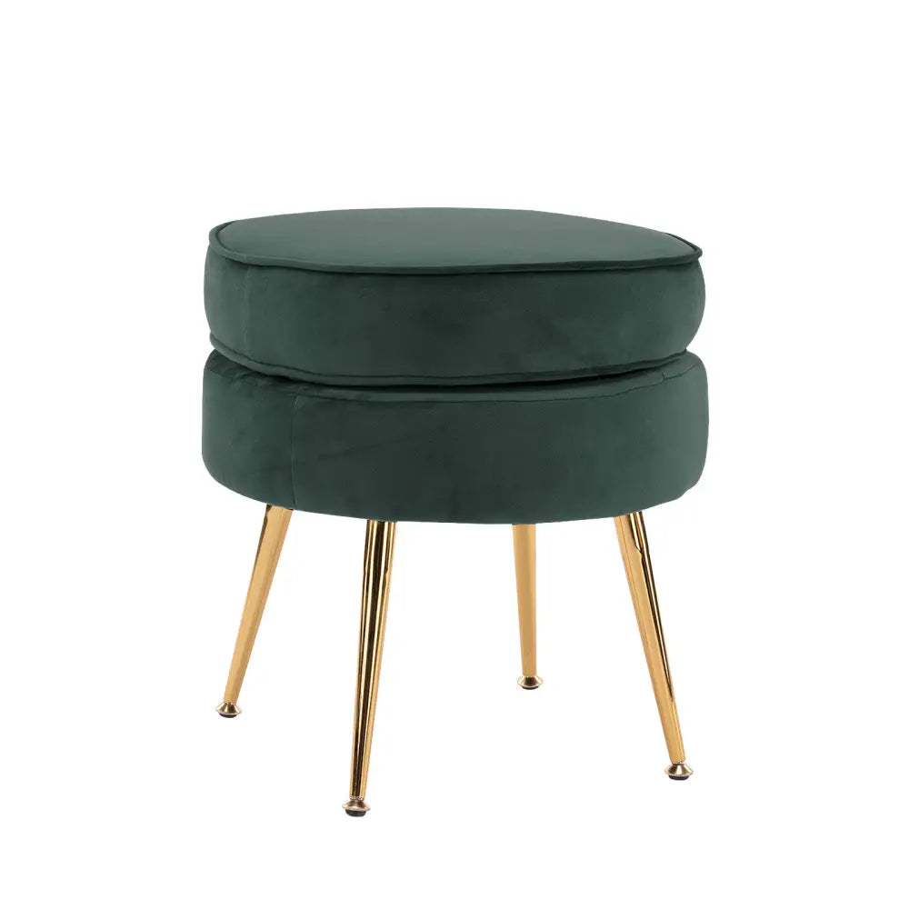 Ottoman Foot Stool Velvet Fabric Metal Leg Round GREEN - Furniture > Living Room
