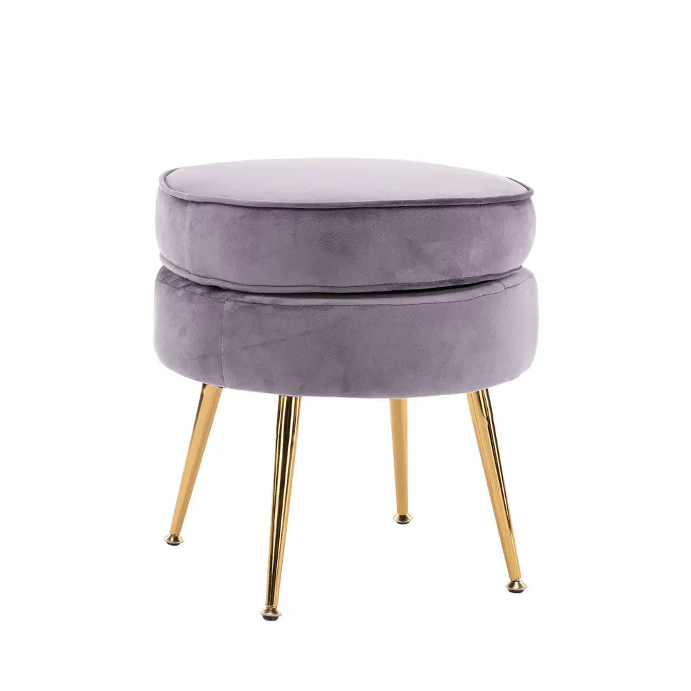 Ottoman Foot Stool Velvet Fabric Metal Leg Round GREY - Furniture > Bedroom > Bedside Tables