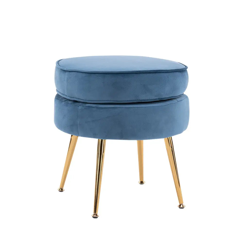 Ottoman Foot Stool Velvet Fabric Metal Leg Round NAVY BLUE - Furniture > Bedroom > Bedside Tables