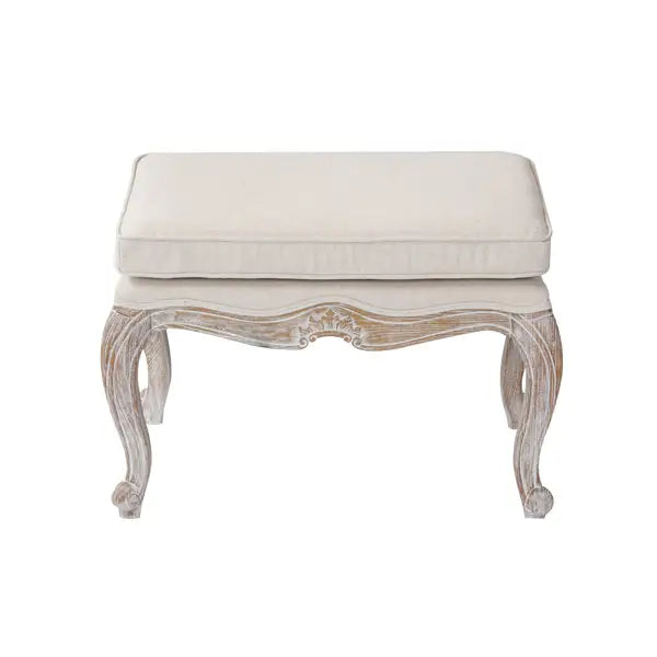 Ottoman Linen Fabric Beige Oak Wood White Washed Finish - Furniture > Living Room