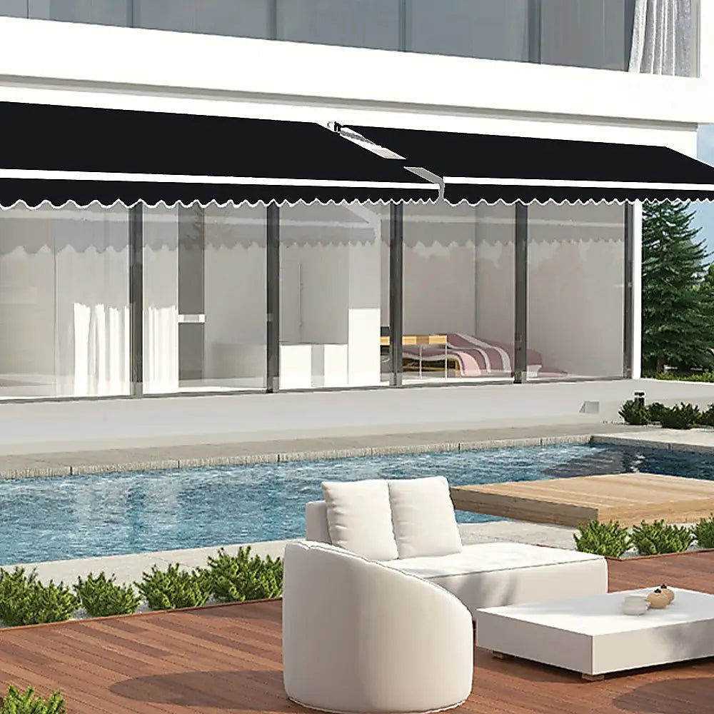 Outdoor Folding Arm Awning Retractable Sunshade Canopy Black 3.0m x 2.5m - Home & Garden > Shading