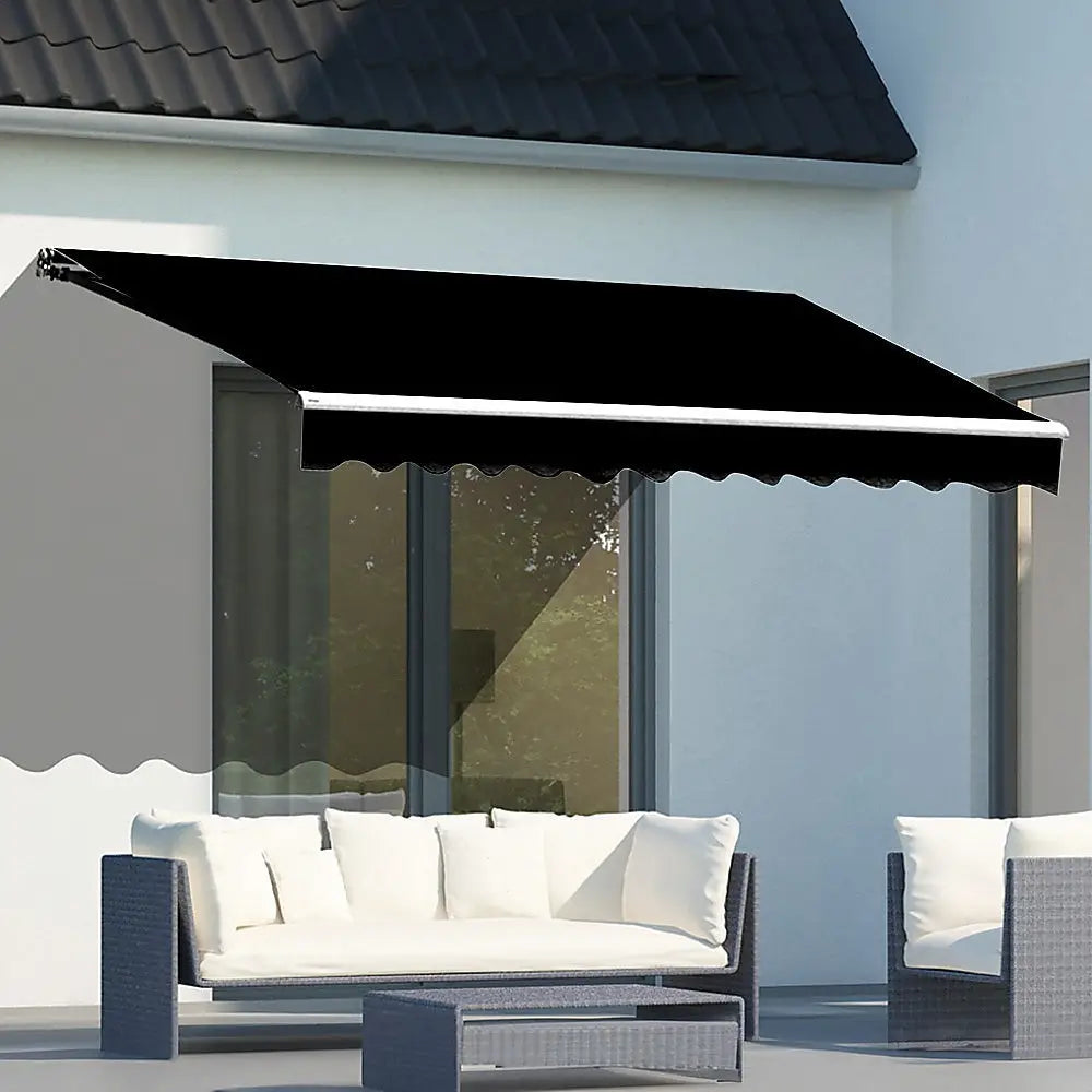 Outdoor Folding Arm Awning Retractable Sunshade Canopy Black 4.0m x 3.0m - Home & Garden > Shading