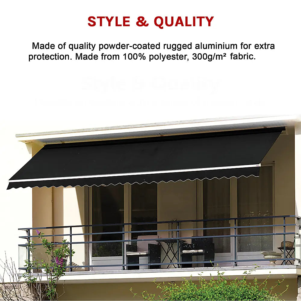 Outdoor Folding Arm Awning Retractable Sunshade Canopy Black 5.0m x 2.5m - Home & Garden > Shading