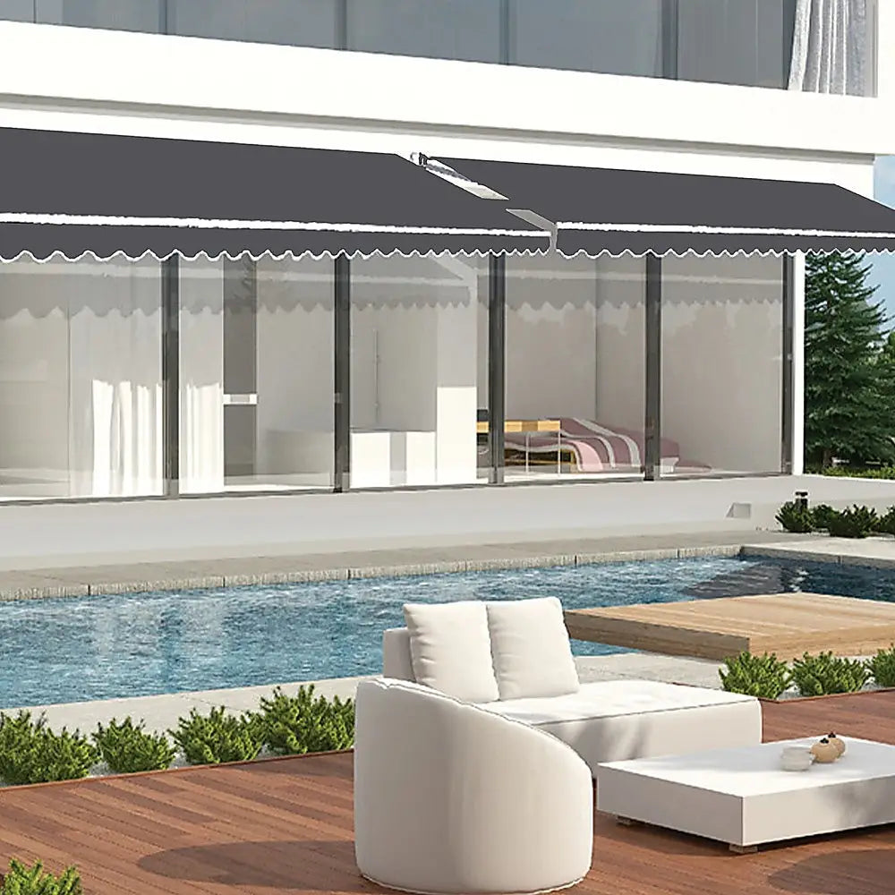 Outdoor Folding Arm Awning Retractable Sunshade Canopy Grey 3.0m x 2.5m - Home & Garden > Shading