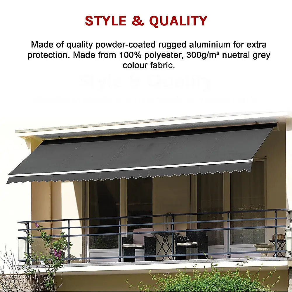 Outdoor Folding Arm Awning Retractable Sunshade Canopy Grey 4.0m x 3.0m - Home & Garden > Shading