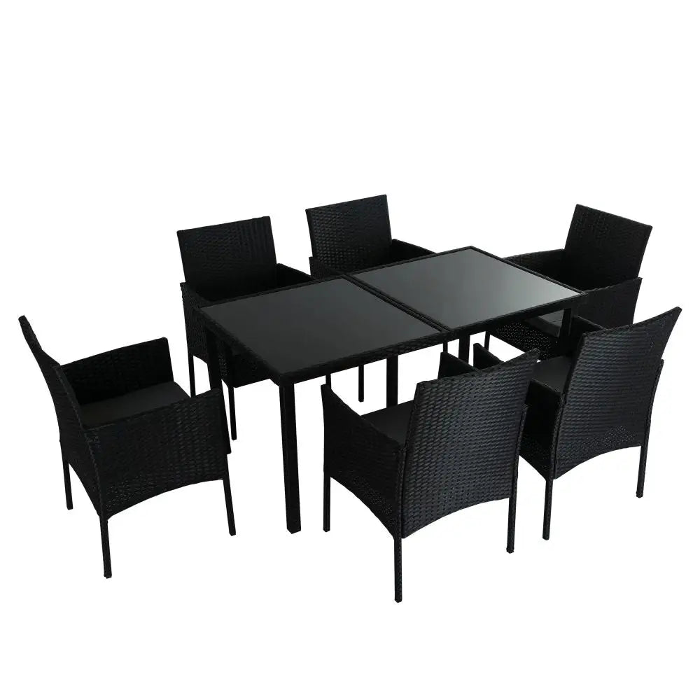 Outdoor Minimalist Black Wicker 6-Seater Dining Set - Furniture > Outdoor