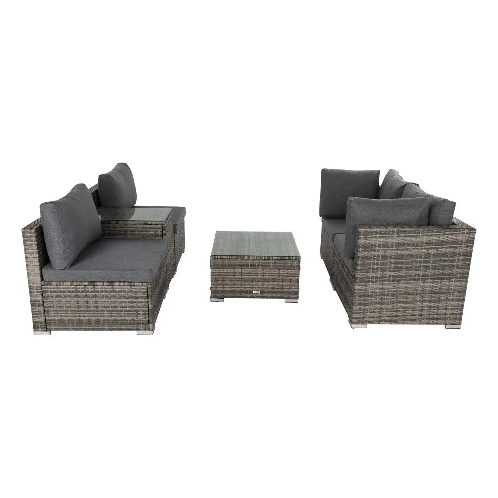 Outdoor Modular Lounge Sofa with Wicker End Table Set - Furniture > Outdoor