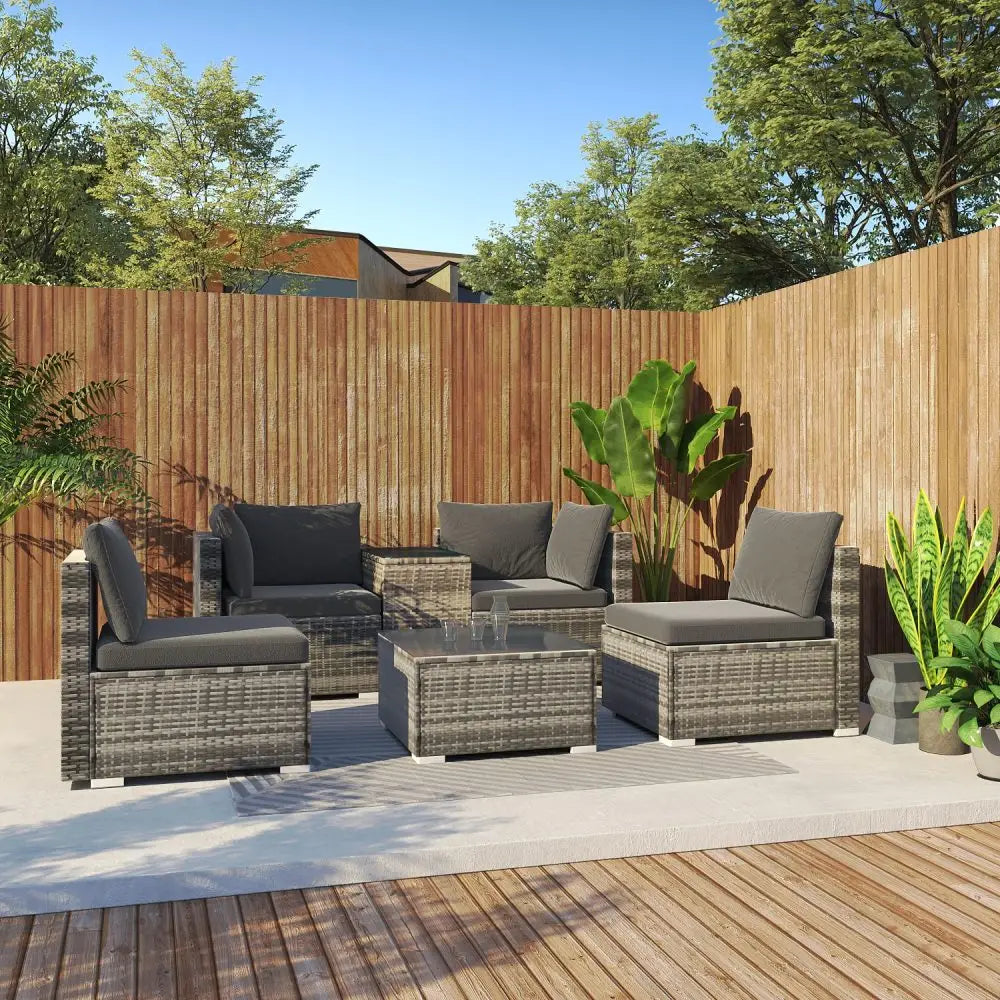 Outdoor Modular Lounge Sofa with Wicker End Table Set - Furniture > Outdoor