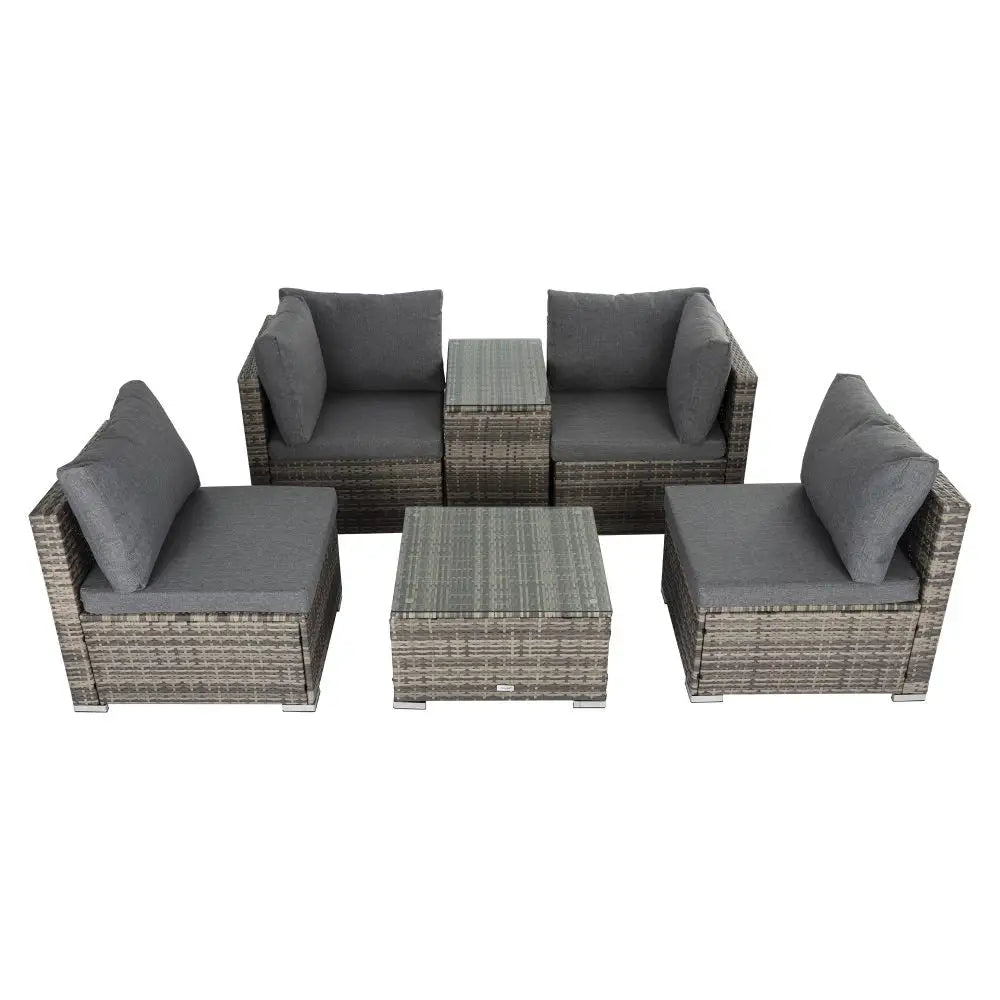 Outdoor Modular Lounge Sofa with Wicker End Table Set - Furniture > Outdoor