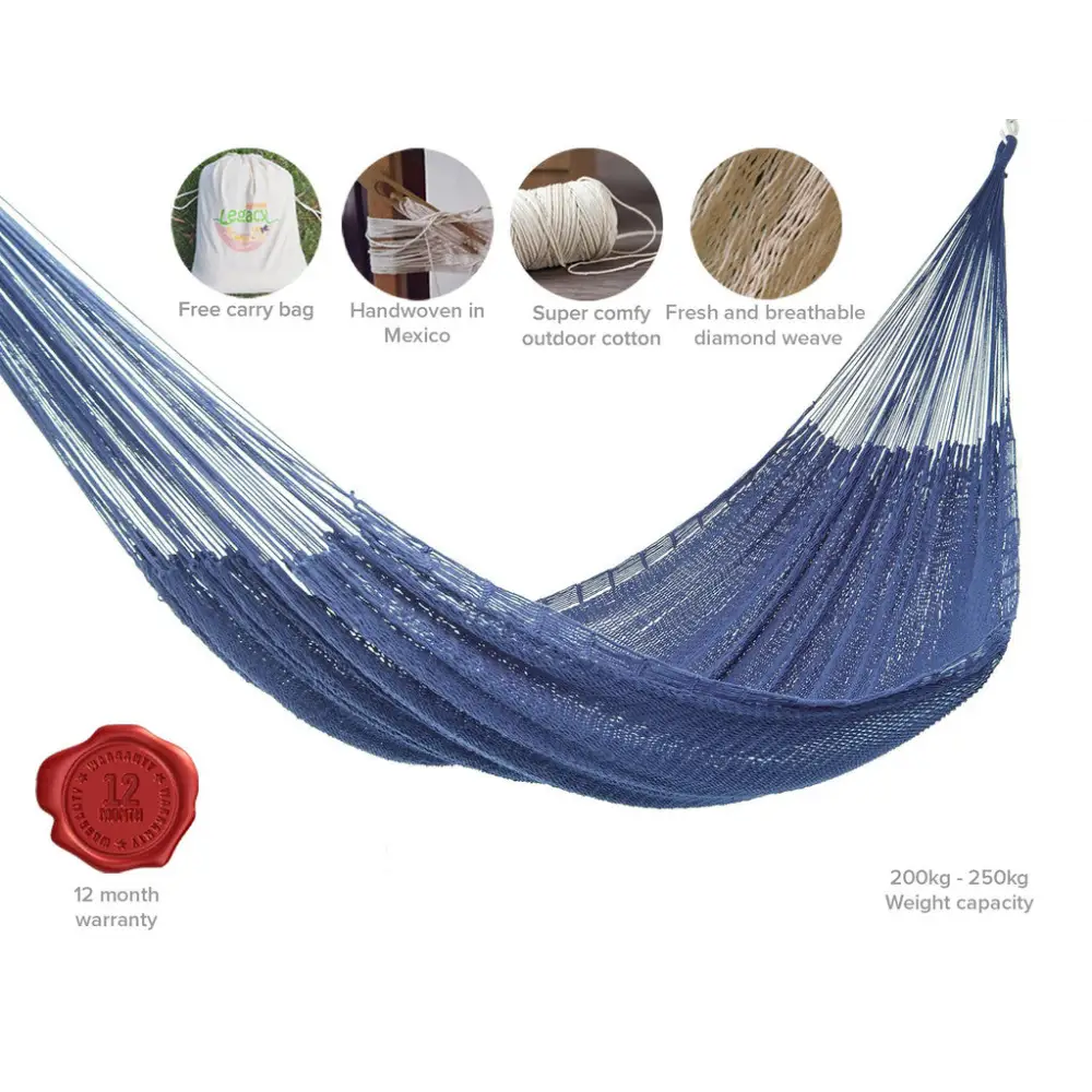 Outdoor undercover cotton Mayan Legacy hammock King size Blue - Home & Garden > Hammocks