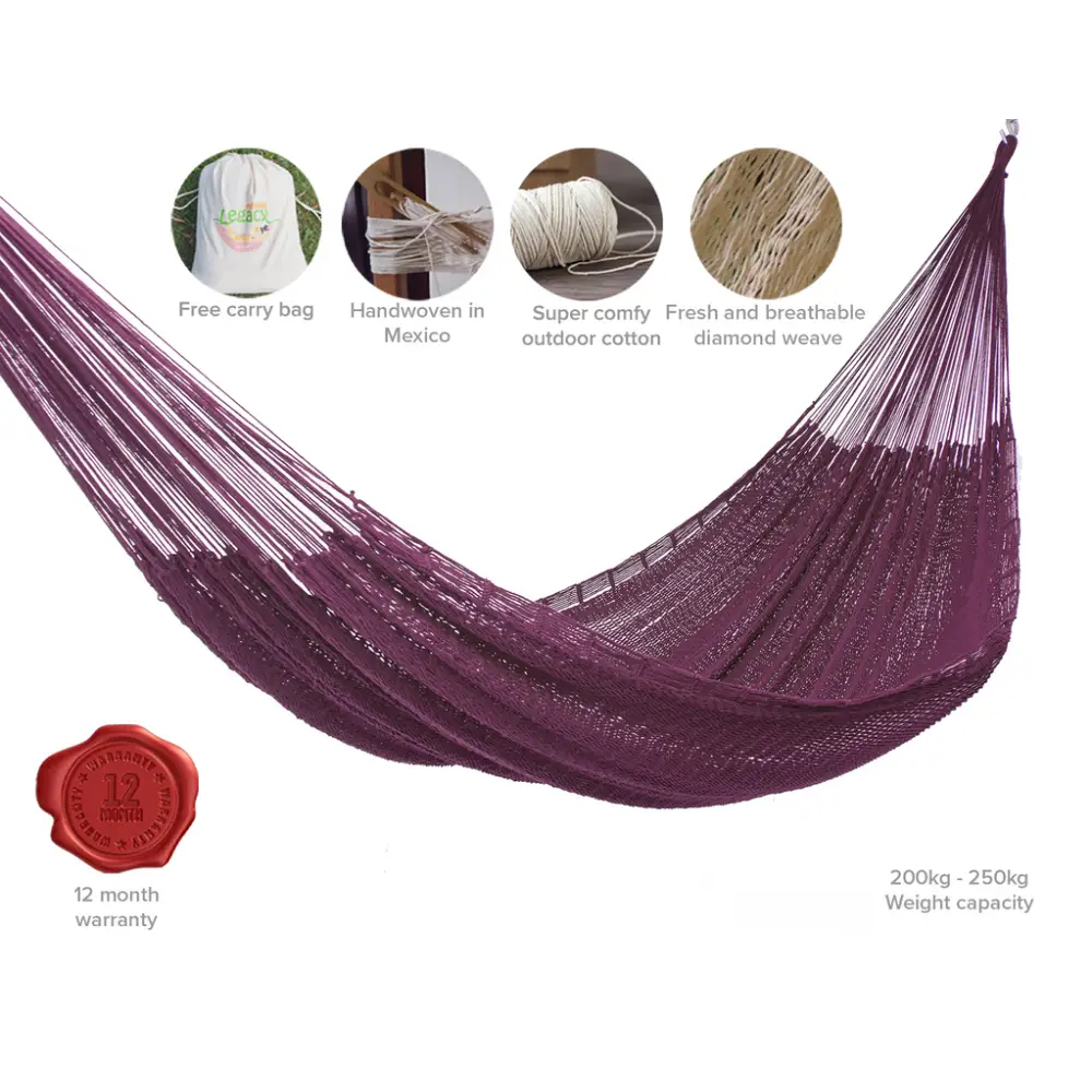 Outdoor undercover cotton Mayan Legacy hammock King size Maroon - Home & Garden > Hammocks