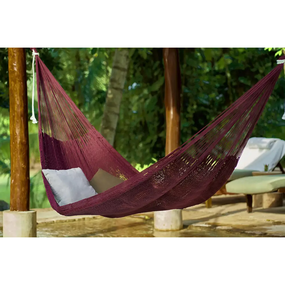Outdoor undercover cotton Mayan Legacy hammock King size Maroon - Home & Garden > Hammocks