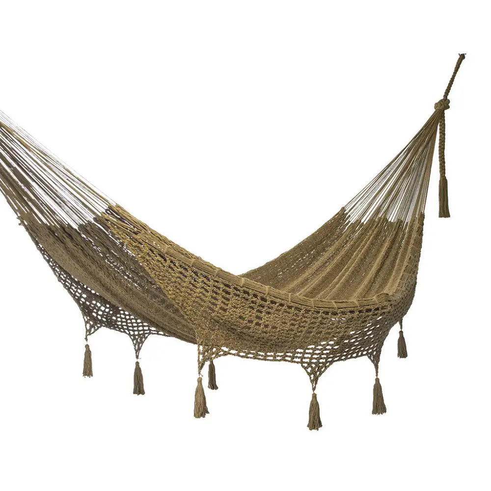 Outdoor undercover cotton Mayan Legacy hammock with hand crocheted tassels Queen Size Cedar - Home & Garden > Hammocks