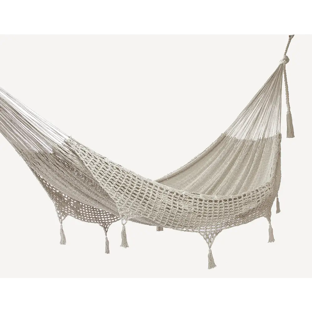 Outdoor undercover cotton Mayan Legacy hammock with hand crocheted tassels Queen Size Marble Colour - Home & Garden >