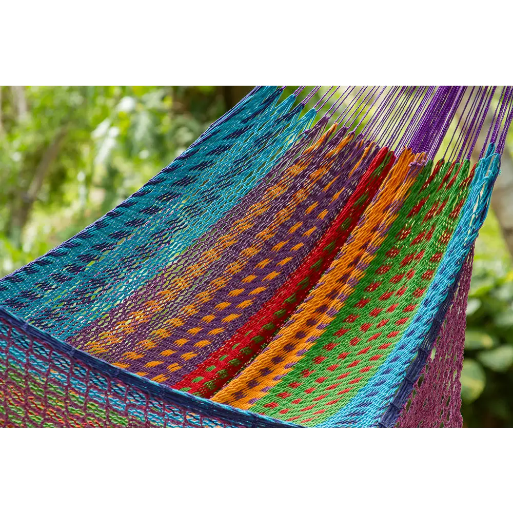 Outdoor undercover cotton Mayan Legacy hammock with hand crocheted tassels King Size Colorina - Home & Garden > Hammocks