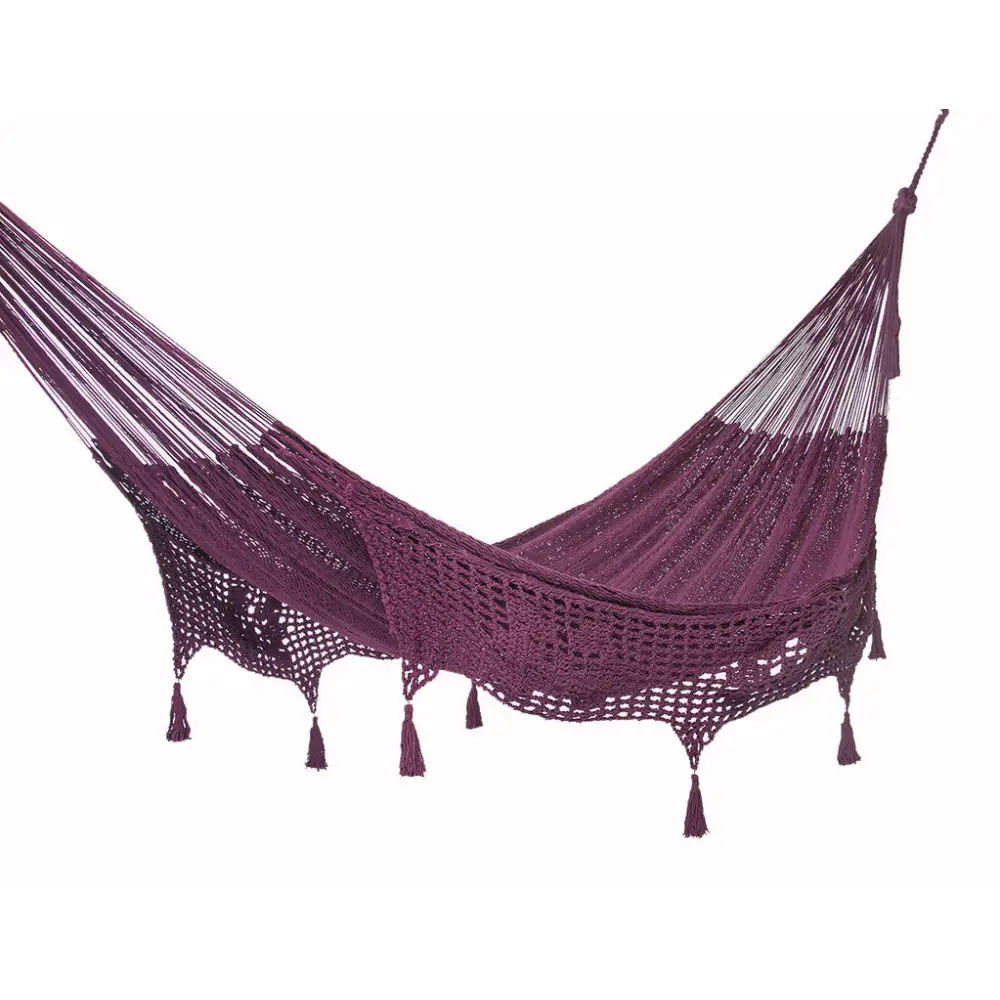 Outdoor undercover cotton Mayan Legacy hammock with hand crocheted tassels Queen Size Maroon - Home & Garden > Hammocks