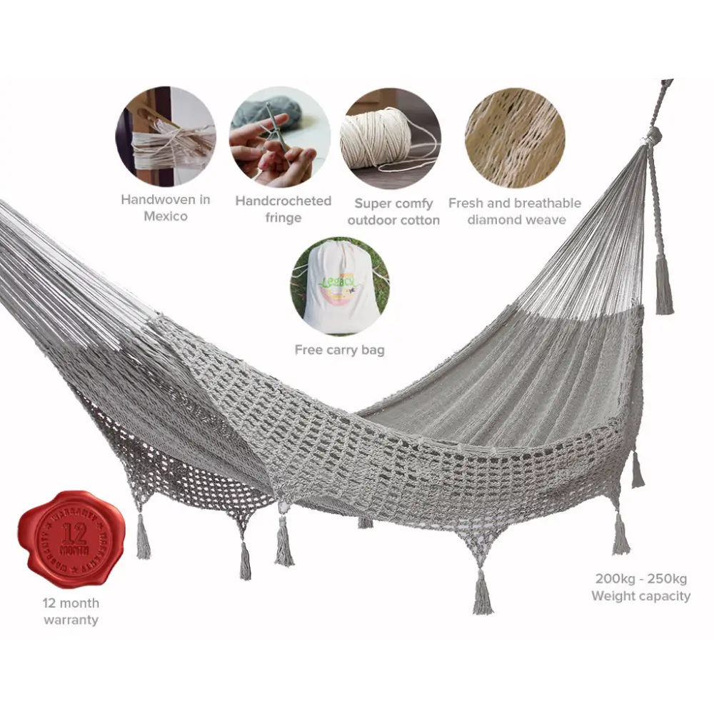 Outdoor undercover cotton Mayan Legacy hammock with hand crocheted tassels Queen Size Dream Sands - Home & Garden >