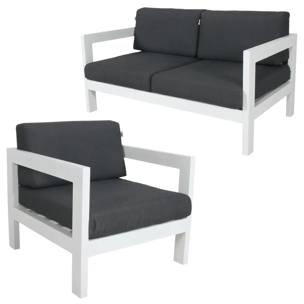Outie 2pc Set 1 + 2 Seater Outdoor Sofa Lounge Aluminium Frame White - Furniture > Outdoor
