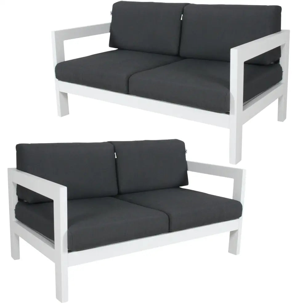 Outie 2pc Set 2 + 2 Seater Outdoor Sofa Lounge Aluminium Frame White - Furniture > Outdoor