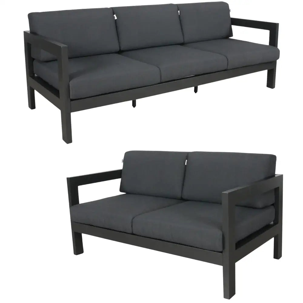 Outie 2pc Set 2 + 3 Seater Outdoor Sofa Lounge Aluminium Frame Charcoal - Furniture > Outdoor