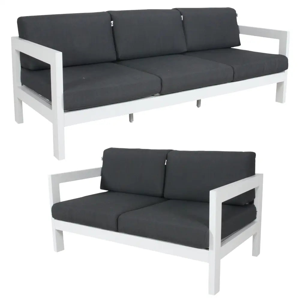 Outie 2pc Set 2 + 3 Seater Outdoor Sofa Lounge Aluminium Frame White - Furniture > Outdoor