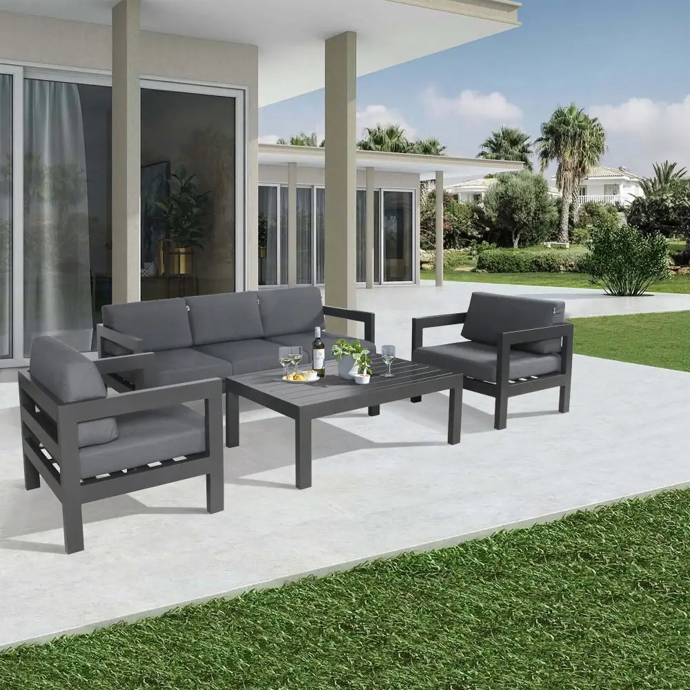 Outie 3pc Set 1 + 1 + 2 Seater Outdoor Sofa Lounge Aluminium Frame Charcoal - Furniture > Outdoor